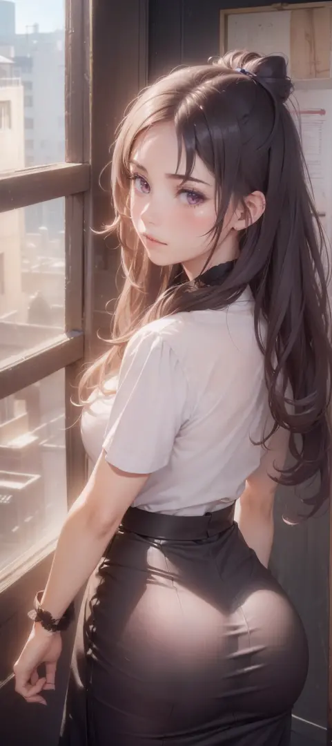 (1girl:1.3), (photorealistic:1.4), (masterpiece, top quality, best quality, official art), extreme detailed, highest detailed, (ultra-detailed), ((an extremely delicate and beautiful)), cinematic light, contemporary, silky long hair, she standing at the st...