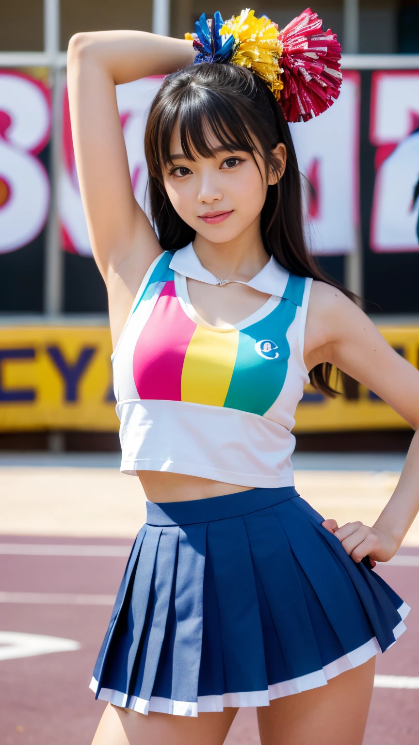 A close up of a woman in a cheerleader outfit posing for a picture - SeaArt  AI