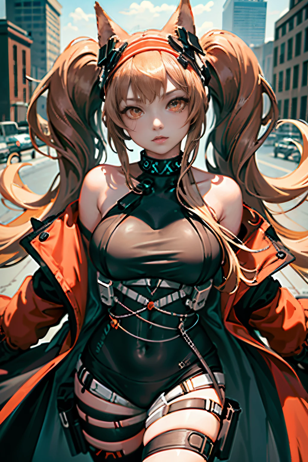 (The content is very detailed:1.3), huge bust 1 girl, Alone, (Orange eyes:1.2), 
Aang_DV, Orange eyes, Cityscapes super detailed, (A high resolution:1.1), Best quality, (tmasterpiece:1.3), 电影灯光, white backgrounid, scenecy, ink, 
(The face and eyes are very detailed:1.3),tightsuit，Bare chest