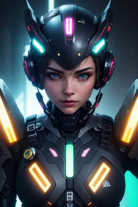 half portrait, Best quality, masterpiece, ultra high res, (photo realistic:1.4), surrealism, dream-like, metallic  luster, ((futurism))
1 girl, mechanical prosthesis,mech coverage,fluorescent mech armor, 
neon lighting,(vibrant glow:1.2),dynamic colors,str...