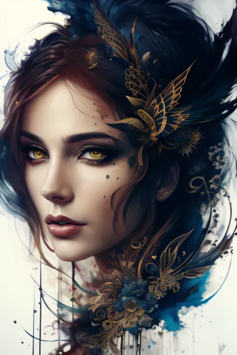 Colorful beautiful woman: Black ink flow: 8k resolution photorealistic masterpiece: by Aaron Horkey and Jeremy Mann: intricately...