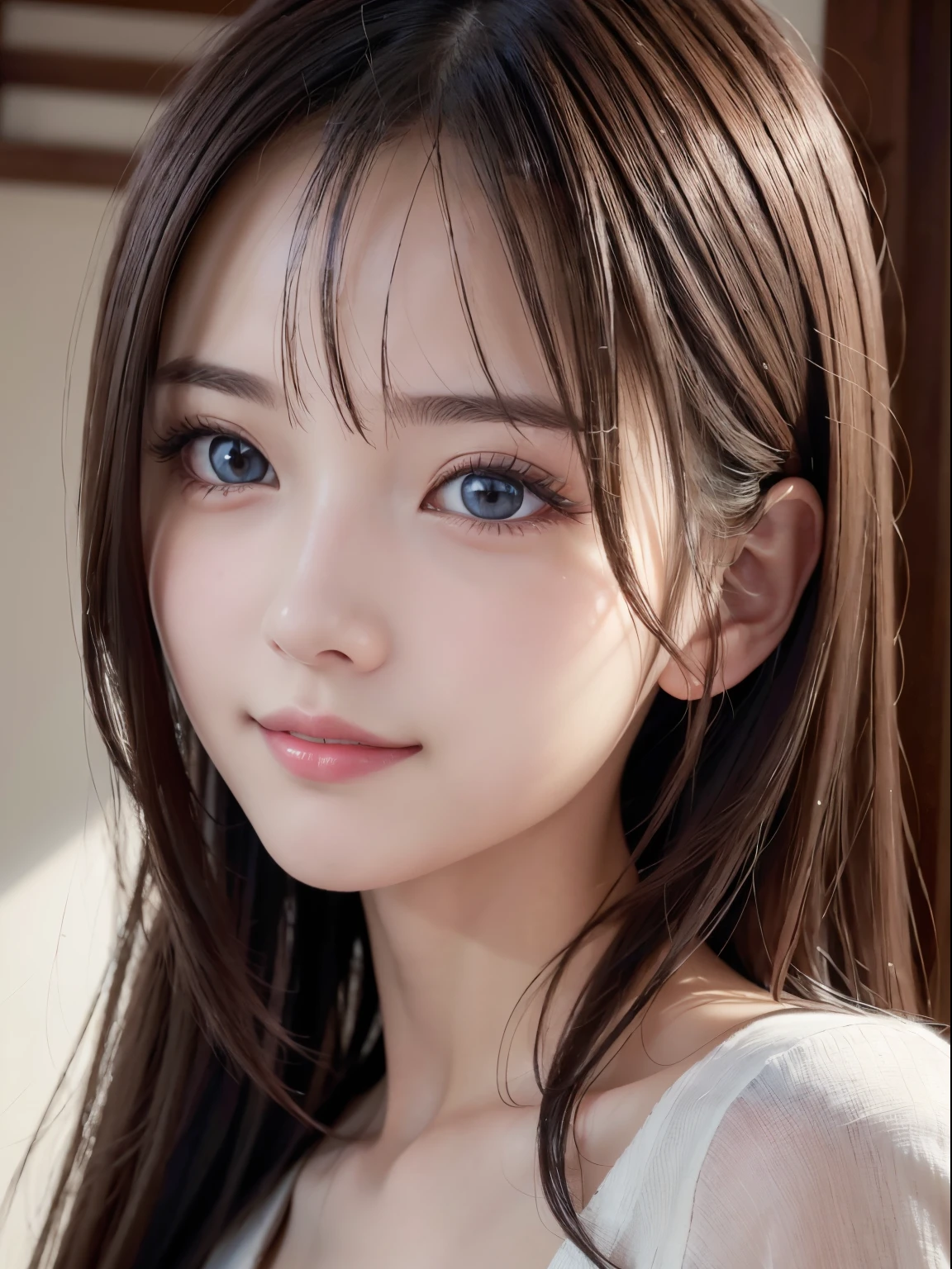 A close up of a woman with long hair and blue eyes - SeaArt AI