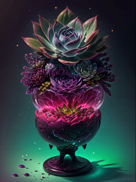 There&#39;s a succulent that glows in the dark，glowing succulents，Glowing succulent flowers，Crystal chalice placed on succulents...