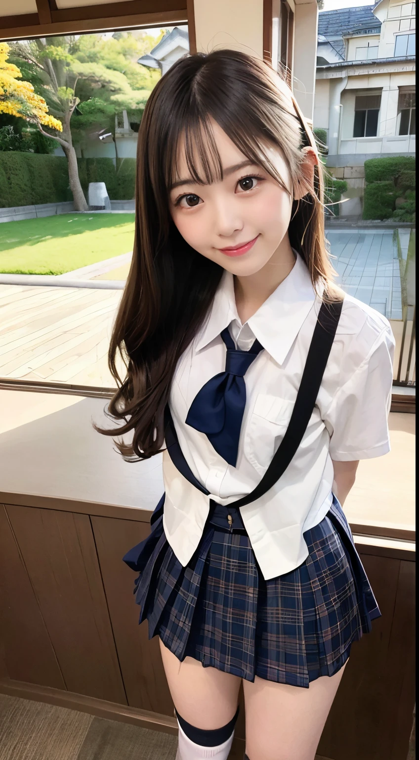 Arafed asian girl in a school uniform posing for a picture - SeaArt AI