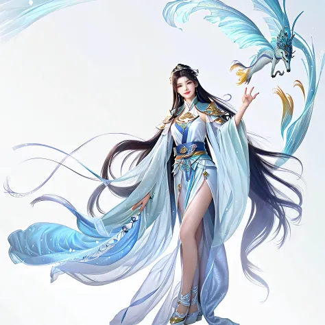 a girl watch at distance,  smiling,Chinese ancient god, xianxia, standing! full body, beautiful fantasy empress, Beautiful celes...