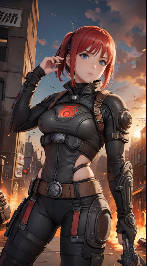 Nino Nakano,manos detalladas,Pose sexy,armadura de gears of war,ciudad destruida