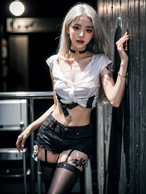 (masterpiece:1.2), high quality, detailed eyes, extremely beautiful young female, (long white hair:1.3), (long formal shirt and ...
