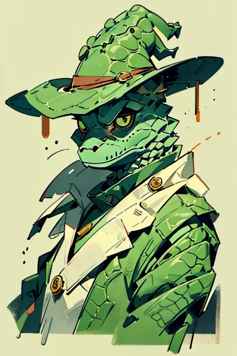 anthropomorphic humanoid crocodile, wearing witch clothes, crocodile face, reptile face, swamp background