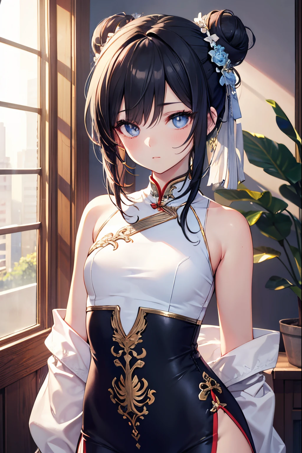 Anime girl in a corset and black and white outfit - SeaArt AI