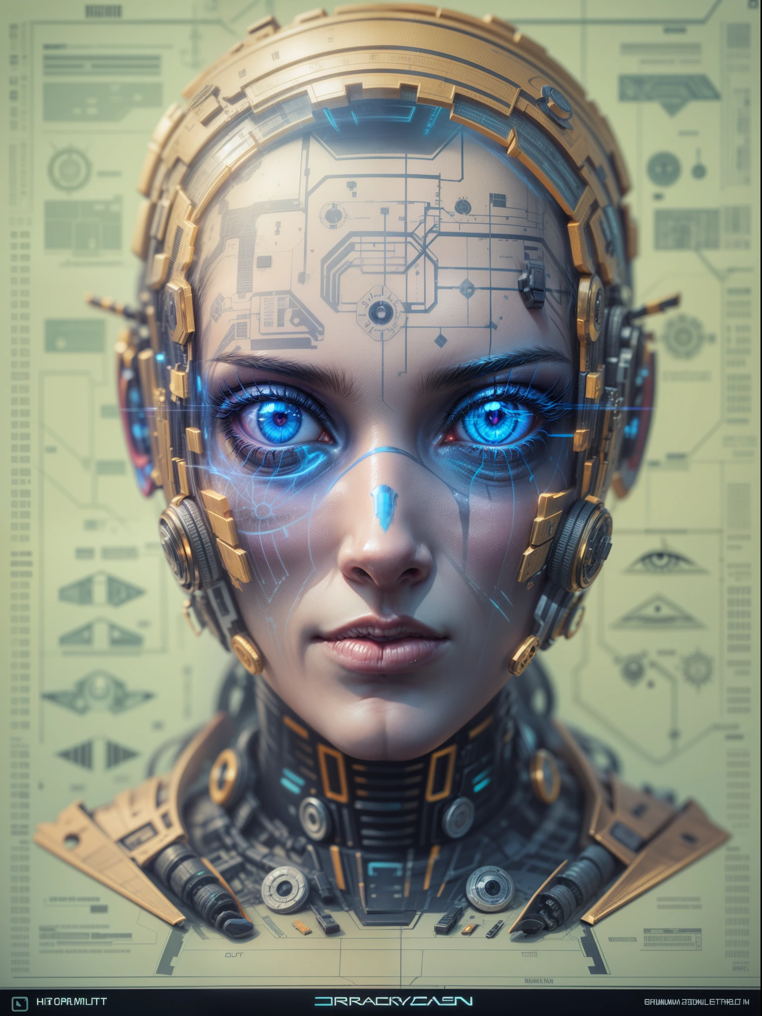 Cyberpunk humanbot eyes, humanbots eyes blueprint map, 24K resolution, 3D eyes blueprint map, realistic detailed portrait, masterpiece collection, octane rendered