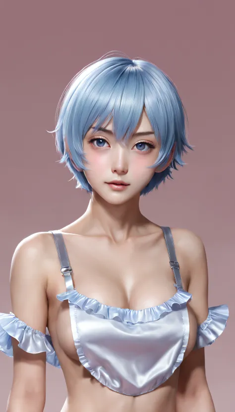 tmasterpiece，Best quality at best，8K，detailed skin textures，realistically，Fine cloth texture，beautiful  detailed face，Complicated details，Alone，1 adolescent girl，ayanami rei，ultra - detailed，Delicate hair，（（blue short hair）），blush blush，（opens his eyes wid...