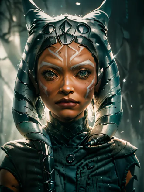 linda mulher, (((inspirada em "Ahsoka Tano" de "Ou Mandaloriano")), ((alien skin type)), ((Autorretrato frontal)), 8k UHD, DSLR,...