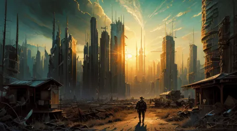 Imagine a Futuristic mega city from hell, digital dystopian city, scorched earth, post apocalyptic nightmare, dark fantasy horro...