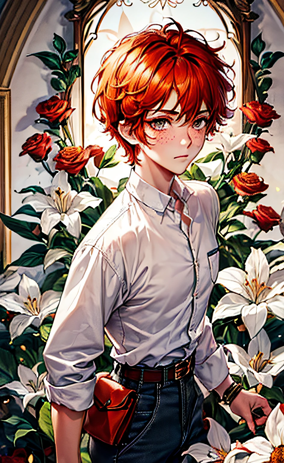 Anime - style image of a woman with red hair and a white shirt - SeaArt AI