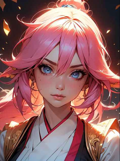 niji v5, (1girl, pink hair, yae miko, japanese clothes), ((Detailed beautiful face, detailed beautiful eyes, looking at viewer, ...