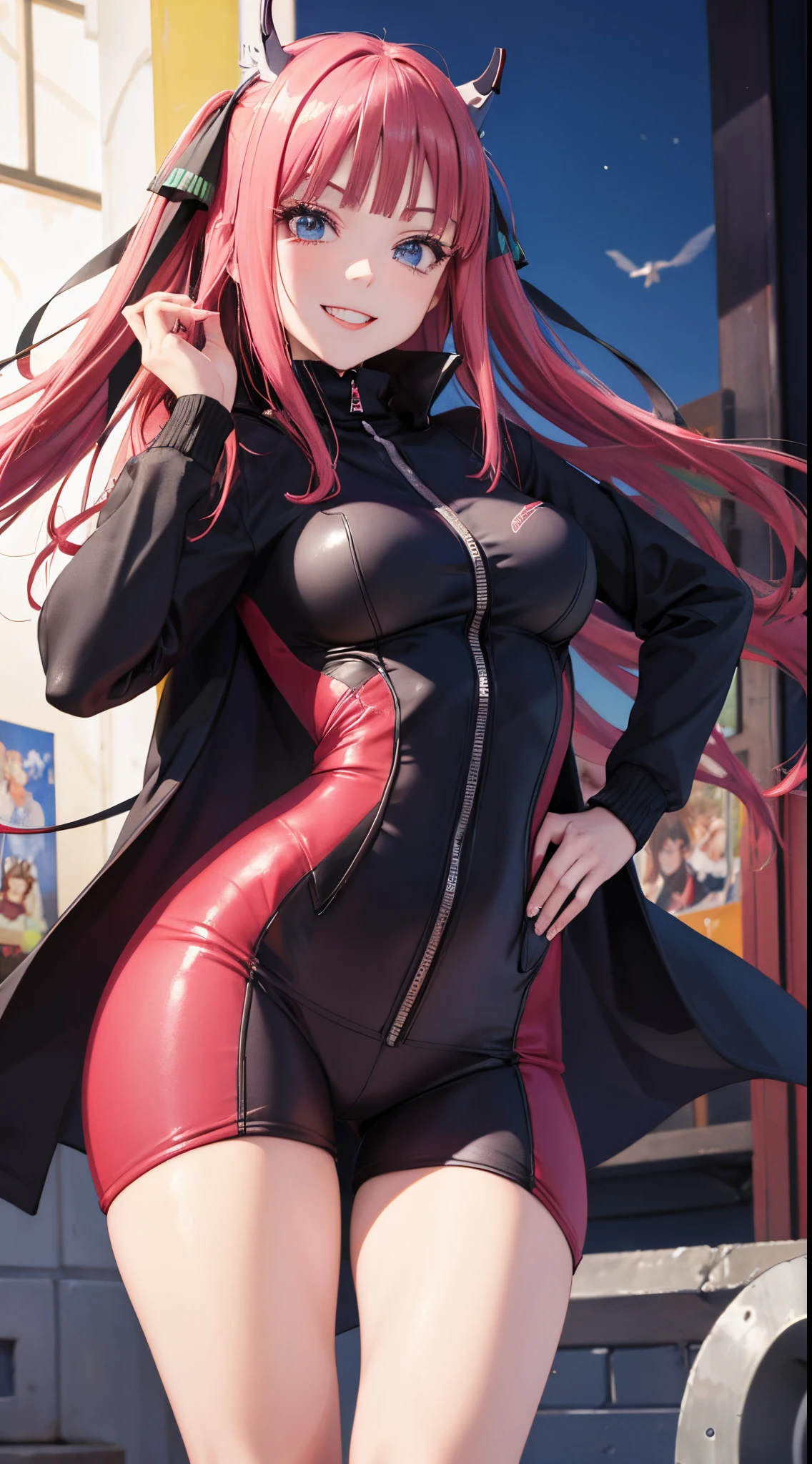 Anime - style woman in a black and red outfit posing for a picture - SeaArt  AI