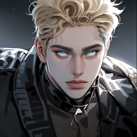 (masterpiece, hiquality, best quality), (((独奏))), mature man with blond short hair and blue eyes, short blonde hair, (((pale ski...