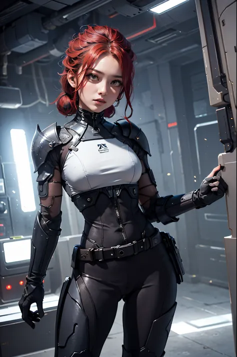 (LATIN woman BODY, WIDE HIPS:1.3), holding gun,((precise fingers, correct fingers, beautiful fingers)),futuristic armor on small...