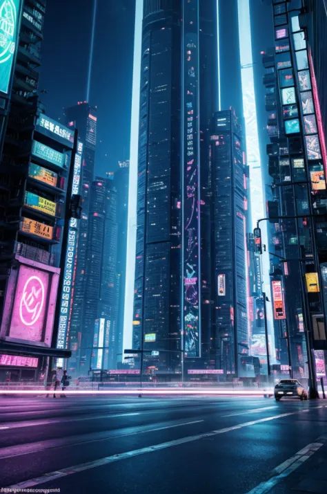 "Produce a high-resolution digital image depicting a Cyberpunk city in all its grandeur and complexity. The city must be a maze ...