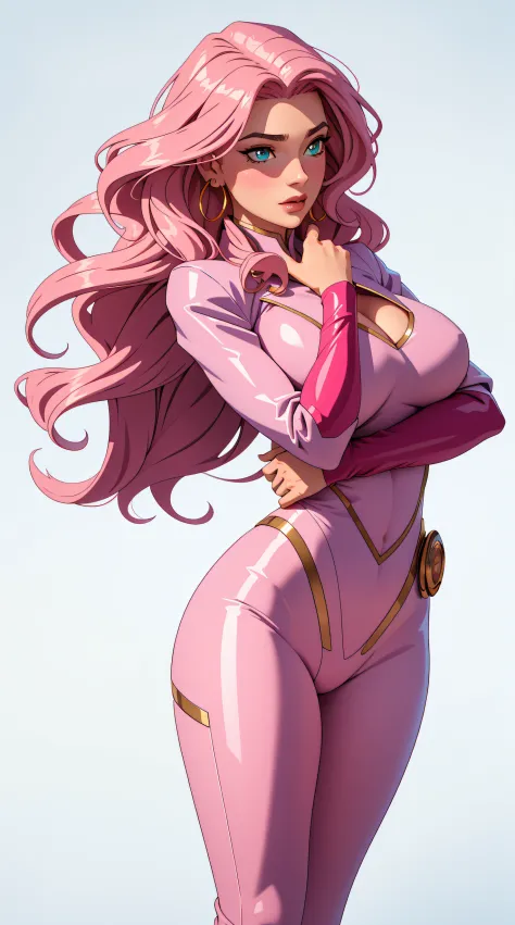 (best quality:1.5, highres, UHD, 4K, detailed lighting, shaders), pink wavy hair, gradient hair, large breasts, suit, social lom...