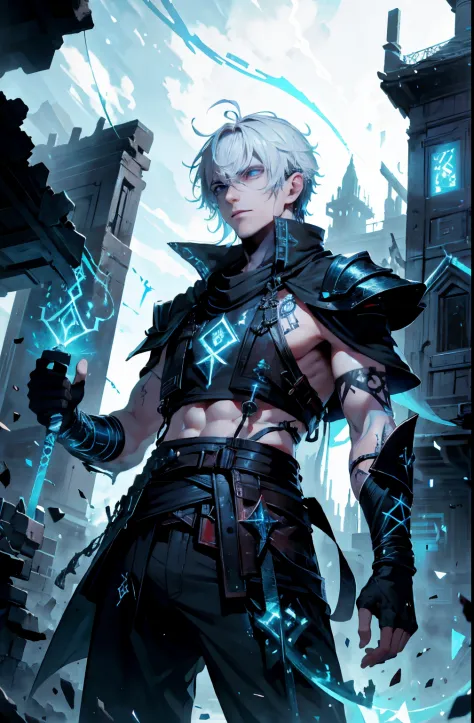 (absurdres, highres, ultra detailed), masterpiece, best quality, real light and shadow, solo, a boy with white hair, red sleevel...