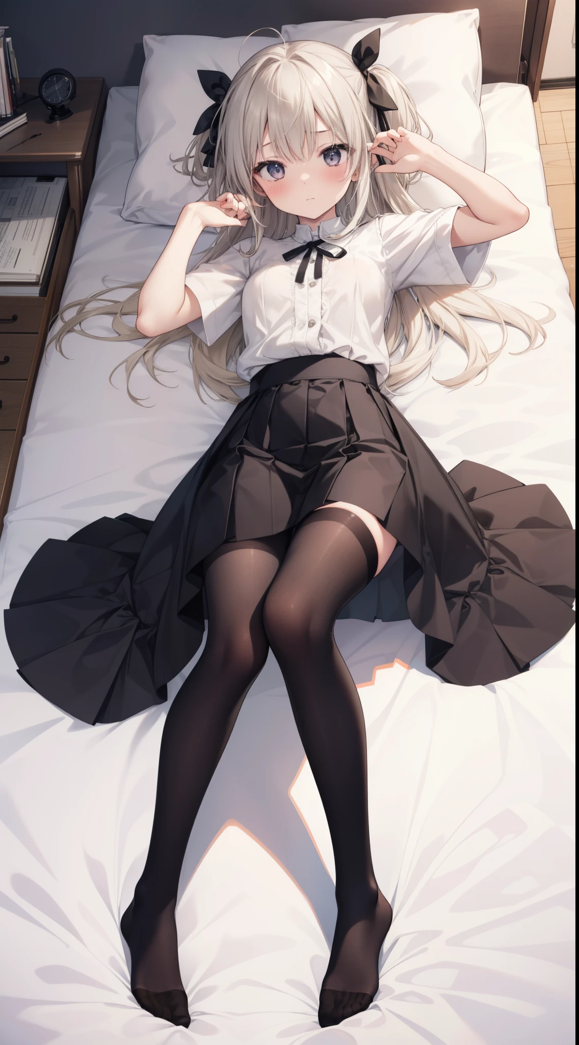 Anime girl laying on a bed with her legs crossed - SeaArt AI