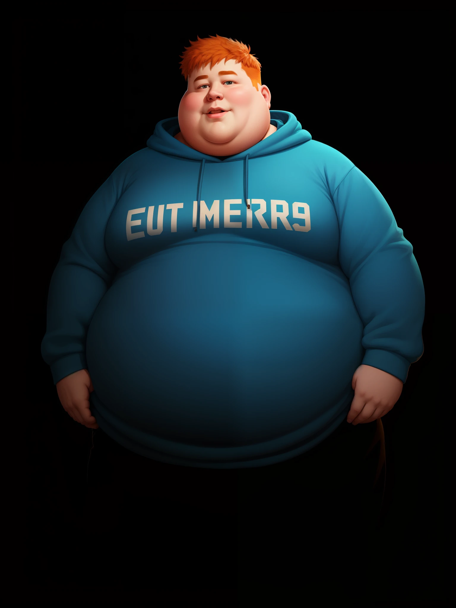 A close up of a person in a blue hoodie with a large belly - SeaArt AI