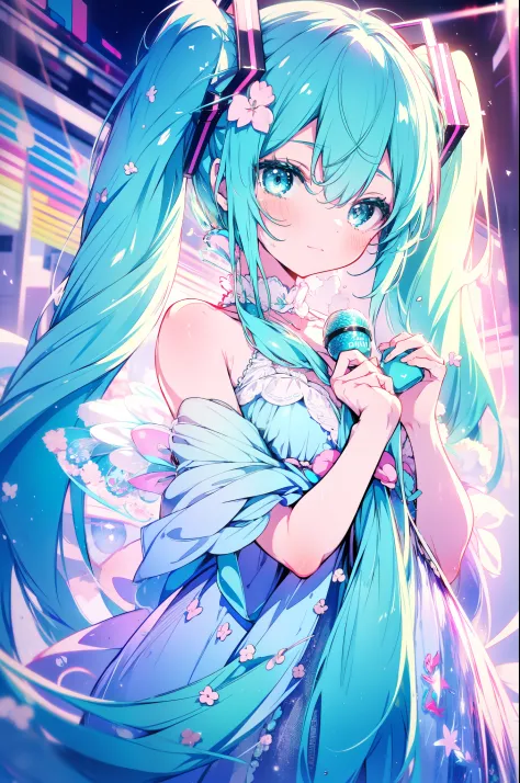 miku hatsune, sweets dream, colorful world, Cute, pastels, love, sings🎤, enjoy, top-quality, Masterpiece