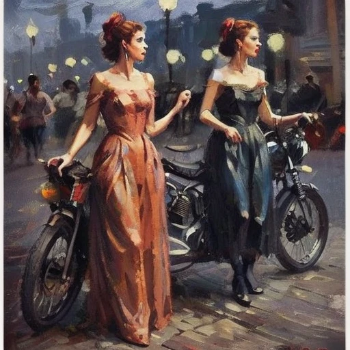 Fashion models, fashion posters, vogue, night scenes, streets, motorcycles, dresses