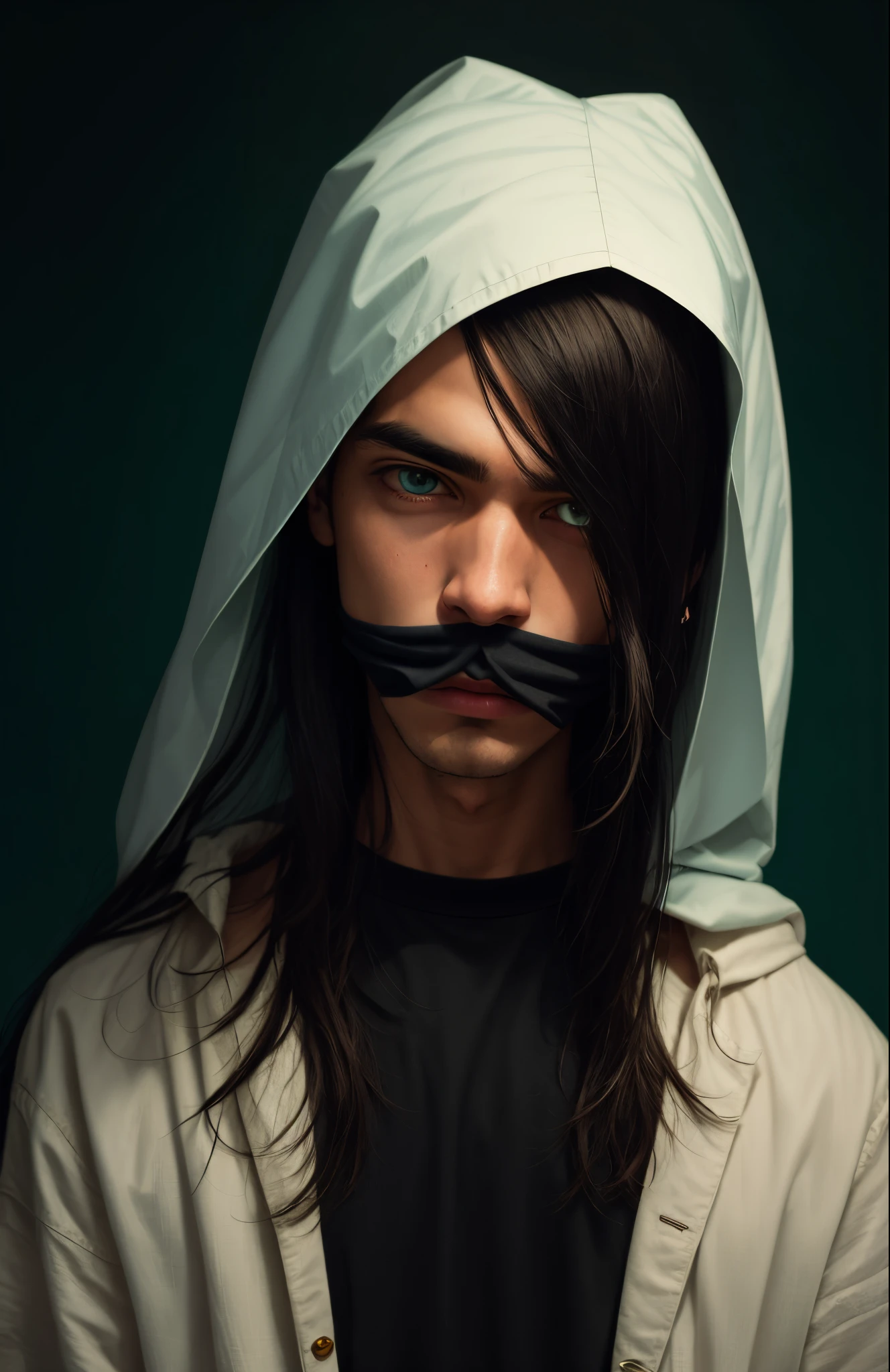 Arafed man with a mustache on his face and a hood on - SeaArt AI