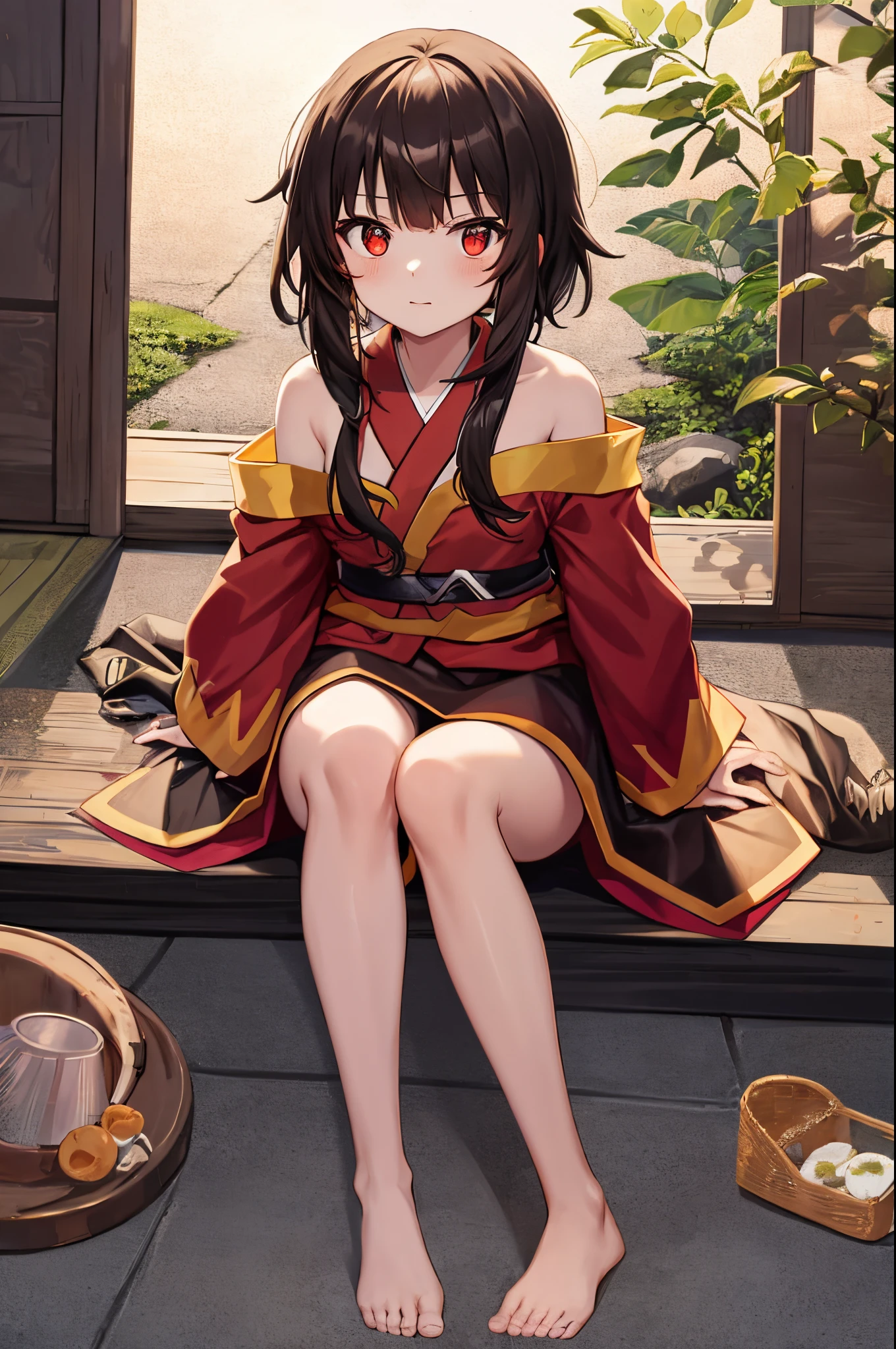 Anime girl sitting on a step with her feet crossed - SeaArt AI