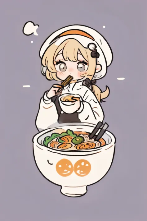 Girl eating ramen noodles, cute, delicious