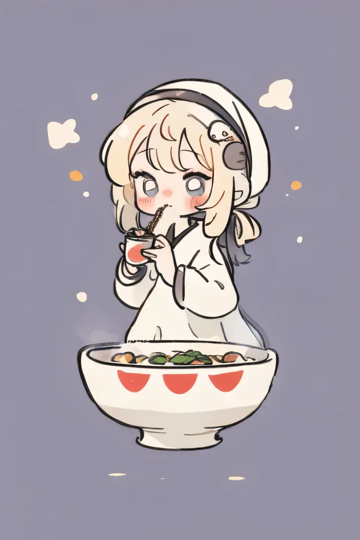 Girl eating ramen noodles, cute, delicious