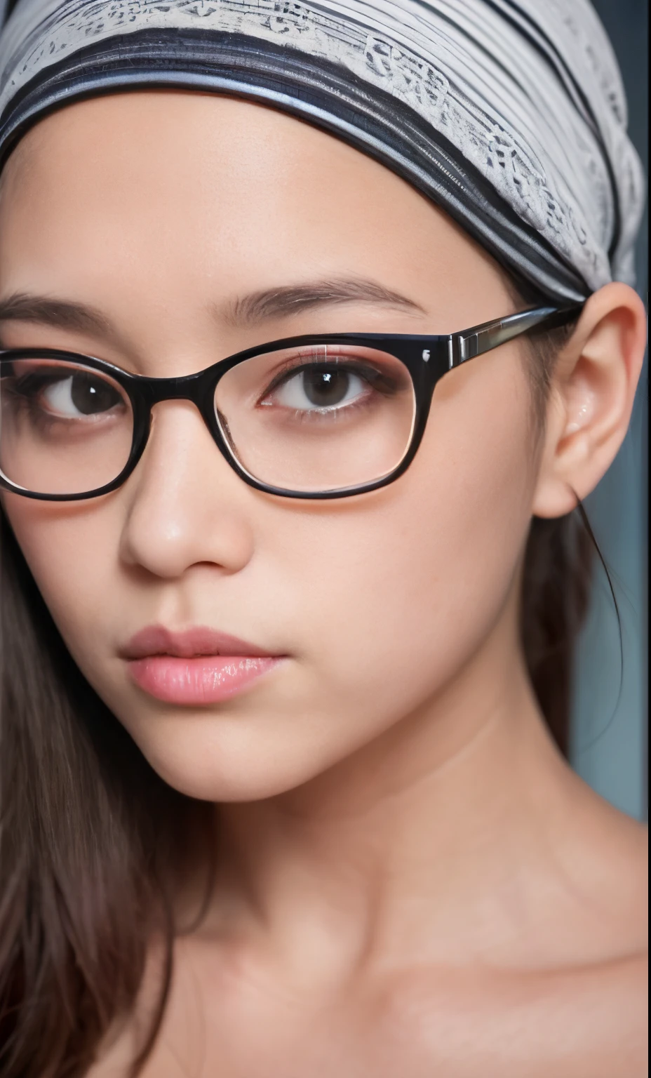 A close up of a woman wearing glasses and a headband - SeaArt AI