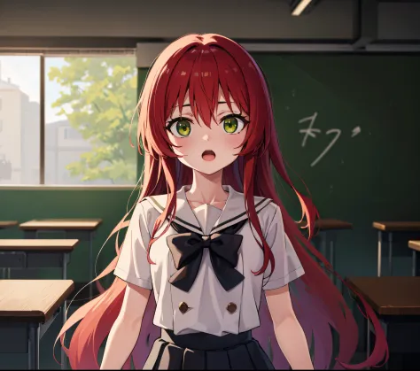 kitaikuyo, ikuyo kita, (green eyes:1.5), hair between eyes, long hair, one side up, red hair, (flat chest:1.2),
break black foot...