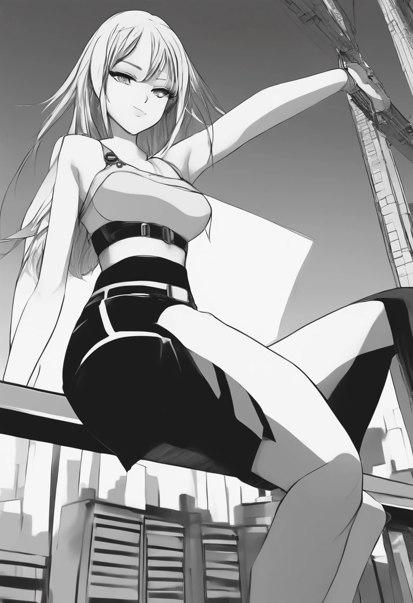 Anime girl sitting on a railing in a city - SeaArt AI