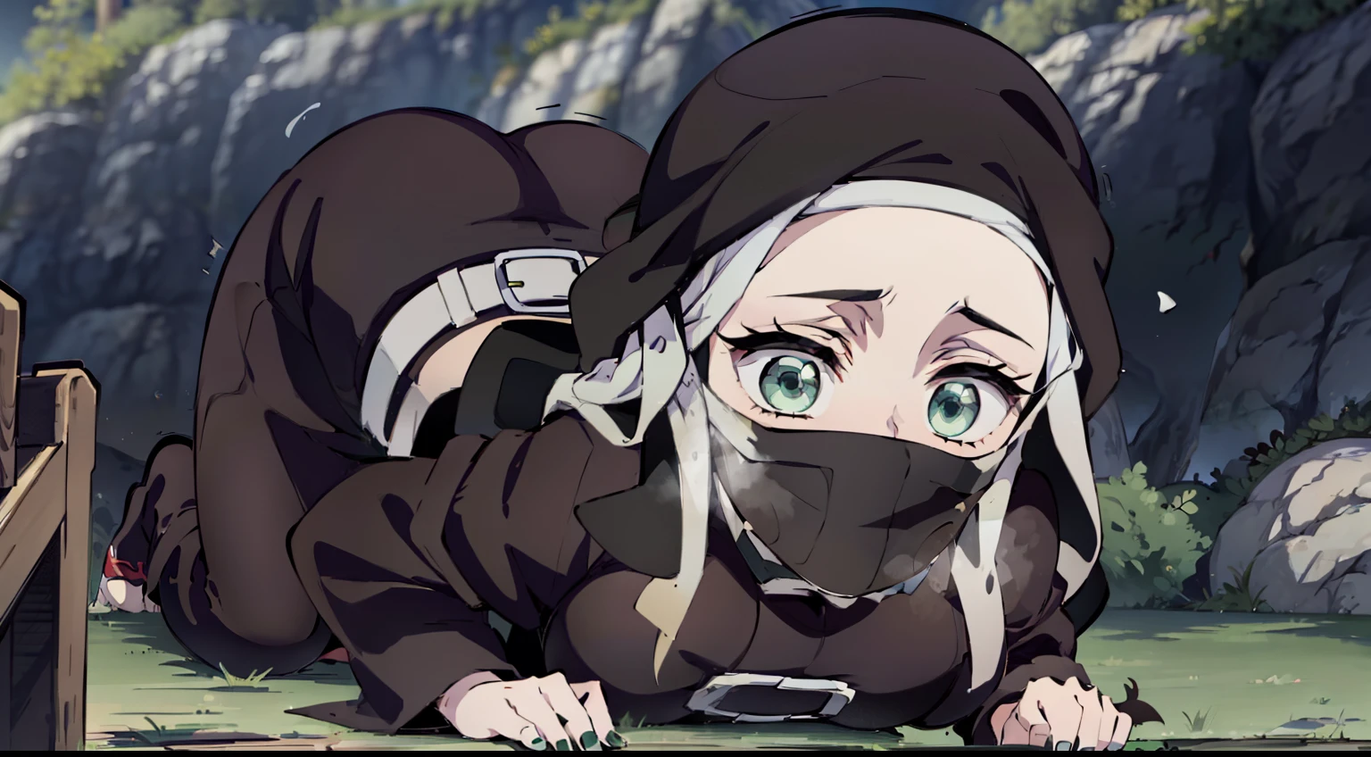 Anime girl laying on the ground with a mask on - SeaArt AI