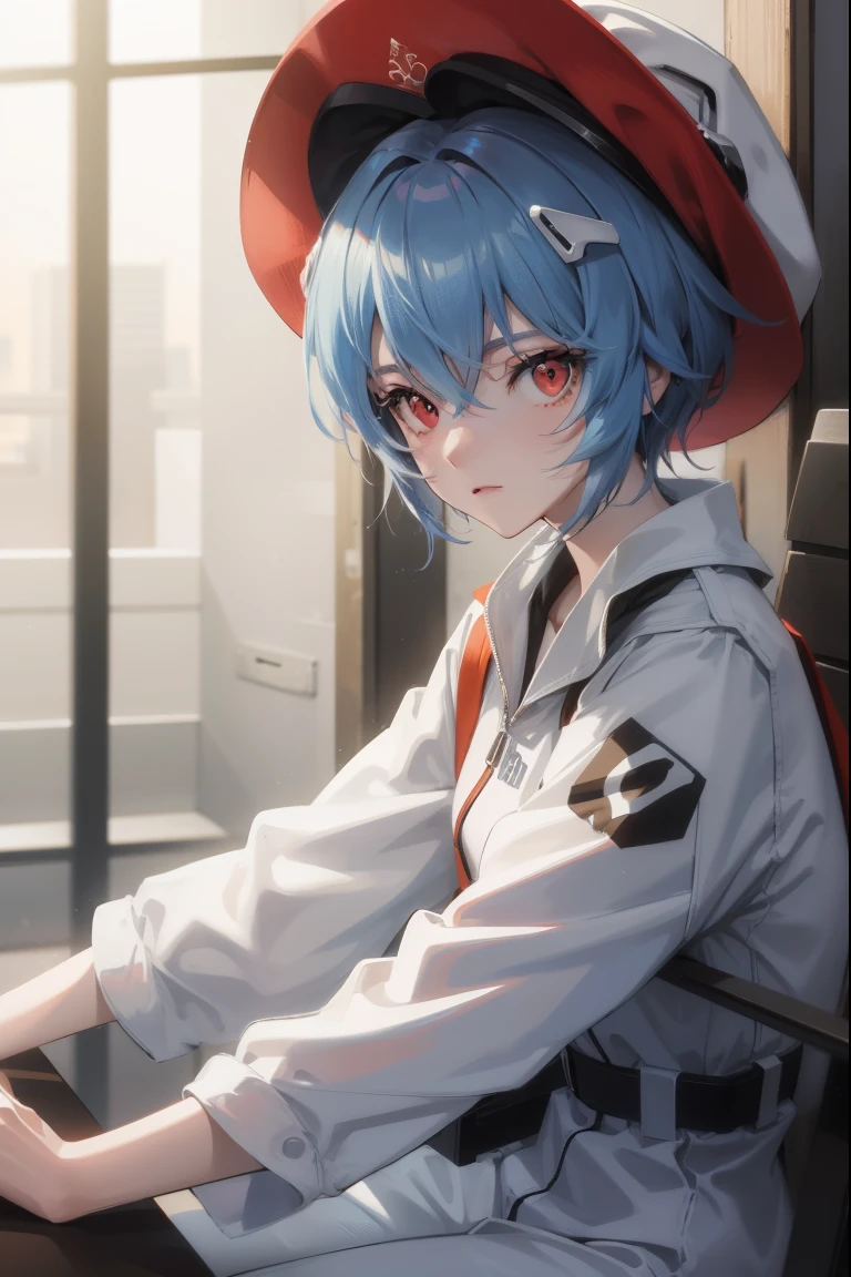 Lea Yabo, ayanami rei, Blue hair, short detailed hair, (red eyes:1.5),
Rest jumpsuit, Hats, Plug set, White jumpsuit,
BREAK outdoors, 城市,
BREAK looking at viewer, 
BREAK BREAK BREAK (tmasterpiece:1.2), Best quality at best, A high resolution, Unity8k wallpapers, (illustratio:0.8), (美丽细致的眼睛:1.6), Extremely detailed face, perfect litthing, extremely detremely detailed CG, (Perfect hands, perfect anatomia),