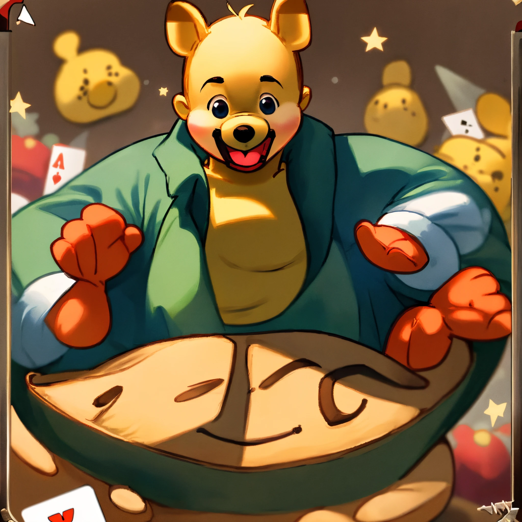 Cartoon character of a bear playing cards with a lot of other characters -  SeaArt AI