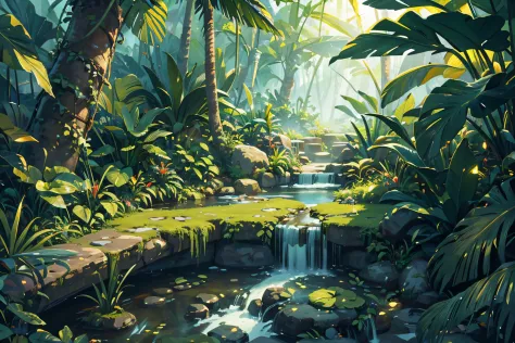 (illustrations : 1.0), Epic composition, photorealistic lighting, HD detail, ​masterpiece, Best quality at best, (Highly detailed CG integrated 8k wallpaper) , jungle area, jungle