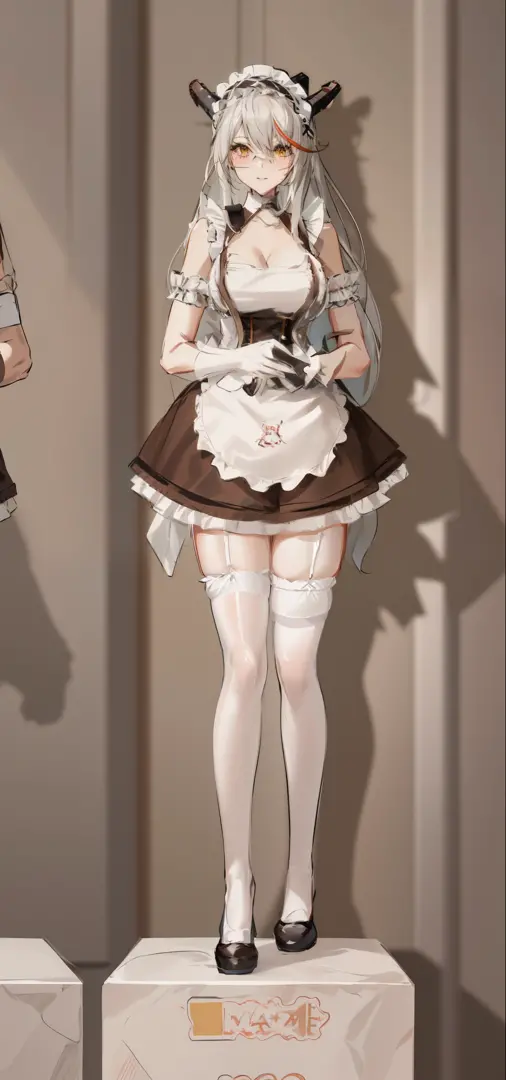 Anime character standing on a pedestal wearing a maid costume, the maid outfit, anime girl in a maid costume, the maid outfit, From《Azur route》videogame, the maid outfit, gorgeous maid, Anime cat girl wearing maid outfit, live2d virtual YouTuber model, wea...