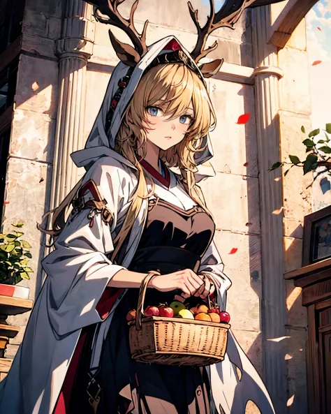 Woman in traditional clothing holding a basket of fruits, Boho Style | | Very anime!!!, Gurwitz style artwork, detailed digital ...