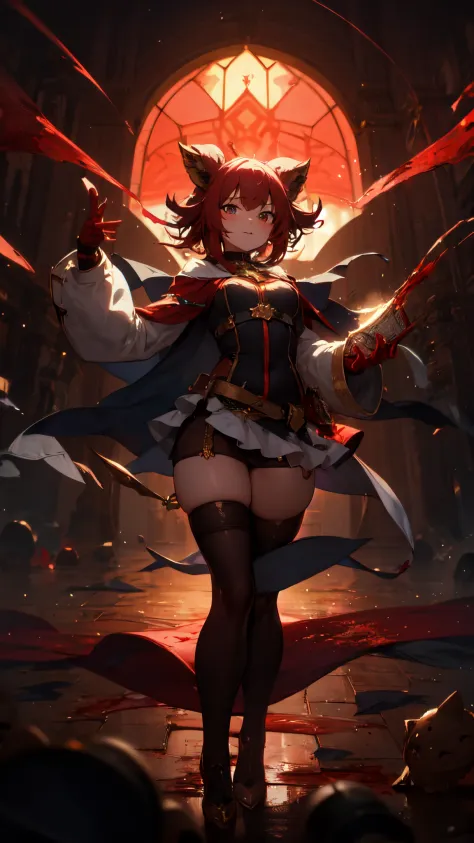 blood, magical item in girl's hand, thick thighs