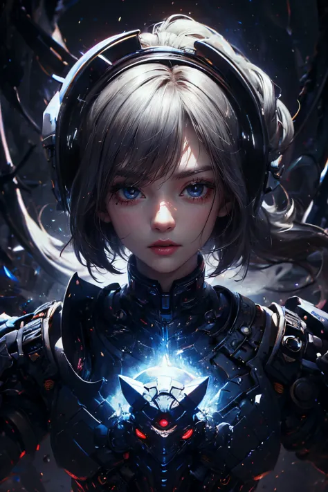 CG Mecha, Beautiful eyes, ((Two people))、Upper body, （Mechanic Armor）、40ＭＭPhotographed with a lens, Portrait,jet suit、flying tho...