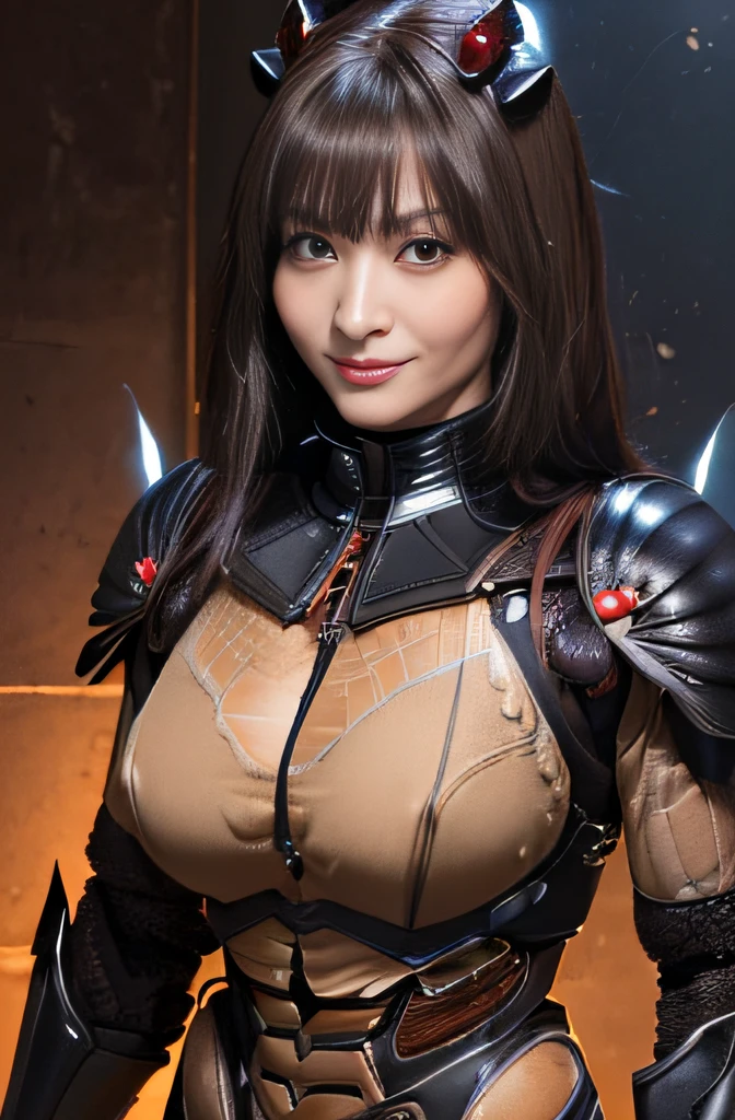 (high resolution,masterpiece,best quality,extremely detailed CG, anime, official art:1.4), realistic, photo, amazing fine details, all intricate, gloss and shiny,awesome many layers, 8k wall paper, 3d, sketch, kawaii, illustration,( solo:1.4), perfect female proportion,villainess, (fusion of dark brown cockroach and lady:1.4), (brown cockroach form lady:1.2), (brown cockroach lady:1.2), (fusion:1.2), (solo:1.4), (evil smile:1.2), muscular, abs, (cockroach brown exoskeleton bio insect suit:1.4), (cockroach brown exoskeleton bio insect armor:1.2), (brown transparency cockroach wing:1.4), (brown cockroach antennae:1.3),