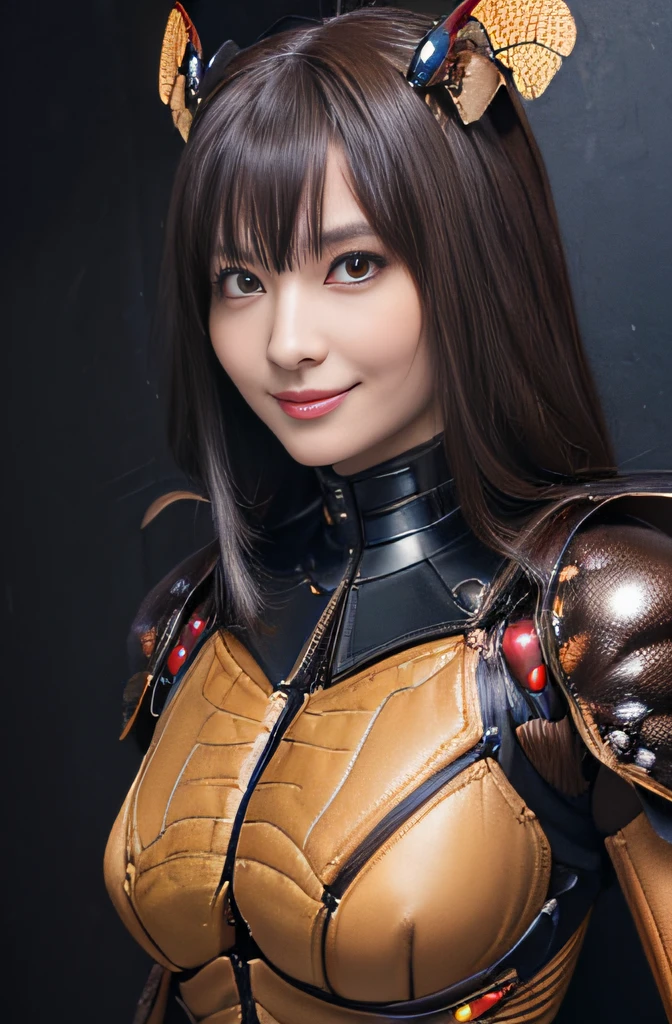 (high resolution,masterpiece,best quality,extremely detailed CG, anime, official art:1.4), realistic, photo, amazing fine details, all intricate, gloss and shiny,awesome many layers, 8k wall paper, 3d, sketch, kawaii, illustration,( solo:1.4), perfect female proportion,villainess, (fusion of dark brown cockroach and lady:1.4), (brown cockroach form lady:1.2), (brown cockroach lady:1.2), (fusion:1.2), (solo:1.4), (evil smile:1.2), muscular, abs, (cockroach brown exoskeleton bio insect suit:1.4), (cockroach brown exoskeleton bio insect armor:1.2), (brown transparency cockroach wing:1.4), (brown cockroach antennae:1.3),