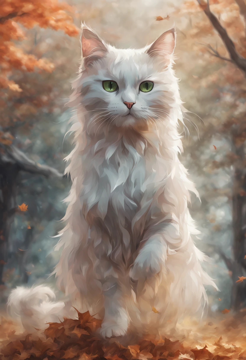 (((ghost cat ))) There is a cat sitting in leaves, anime cat, warrior cat fan art, realistic anime cat, cute detailed digital art, anime art wallpaper 4K, anime art wallpaper 4K, beautiful digital artwork, cute digital painting, 4K detailed digital art, 4K highly detailed digital art, very, very beautiful furry art, cute cat anime vision, picture color color rich some.