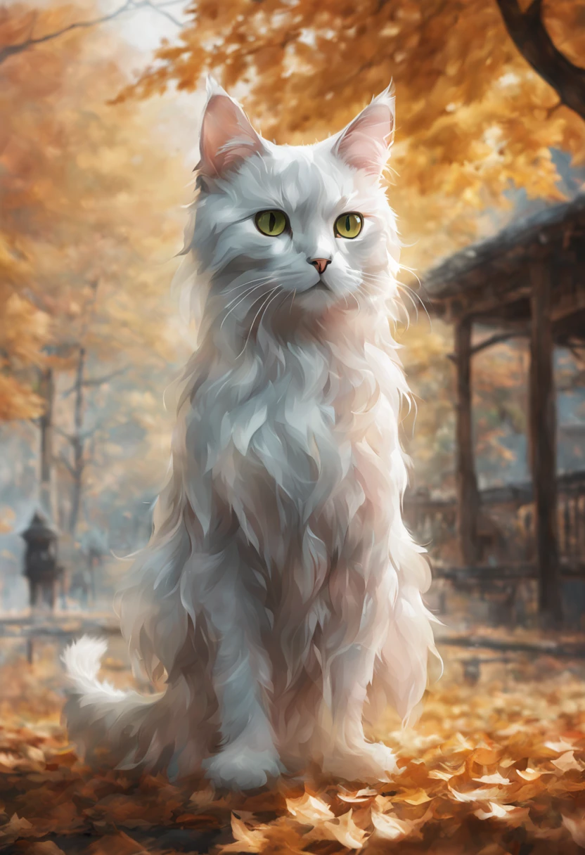 (((gato fantasma ))) Há um gato sentado em folhas, anime cat, arte do fã do gato guerreiro, gato de anime realista, Arte digital detalhada e fofa, Papel de parede de arte anime 4k, Papel de parede de arte anime 4k, linda arte digital, linda pintura digital, Arte digital detalhada em 4K, Arte digital altamente detalhada em 4k, muito, muito beautiful furry art, visão anime gato bonito, cor da imagem rica em cores.