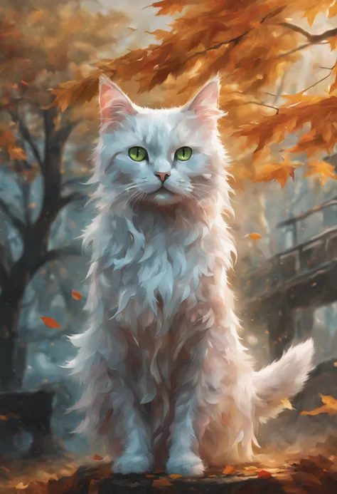 (((ghost cat ))) there is a cat sitting in leaves, anime cat, warrior cat fan art, realistic anime cat, cute detailed digital ar...