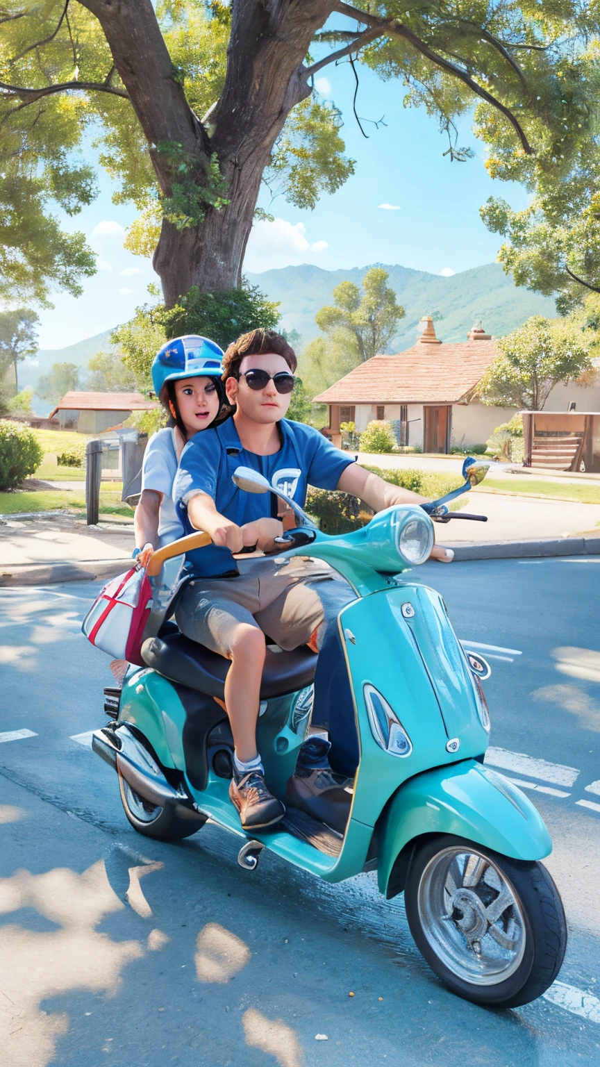 Un homme et une femme chevauchant un scooter dans une rue - SeaArt AI